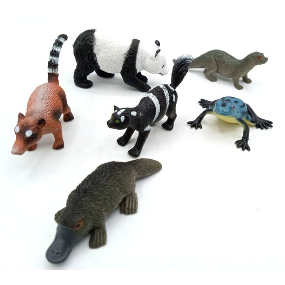 Animal Figures Set Panda Platypus Frog Ring Tailed Lemur Otter Skunk Toys - Picture 1 of 11